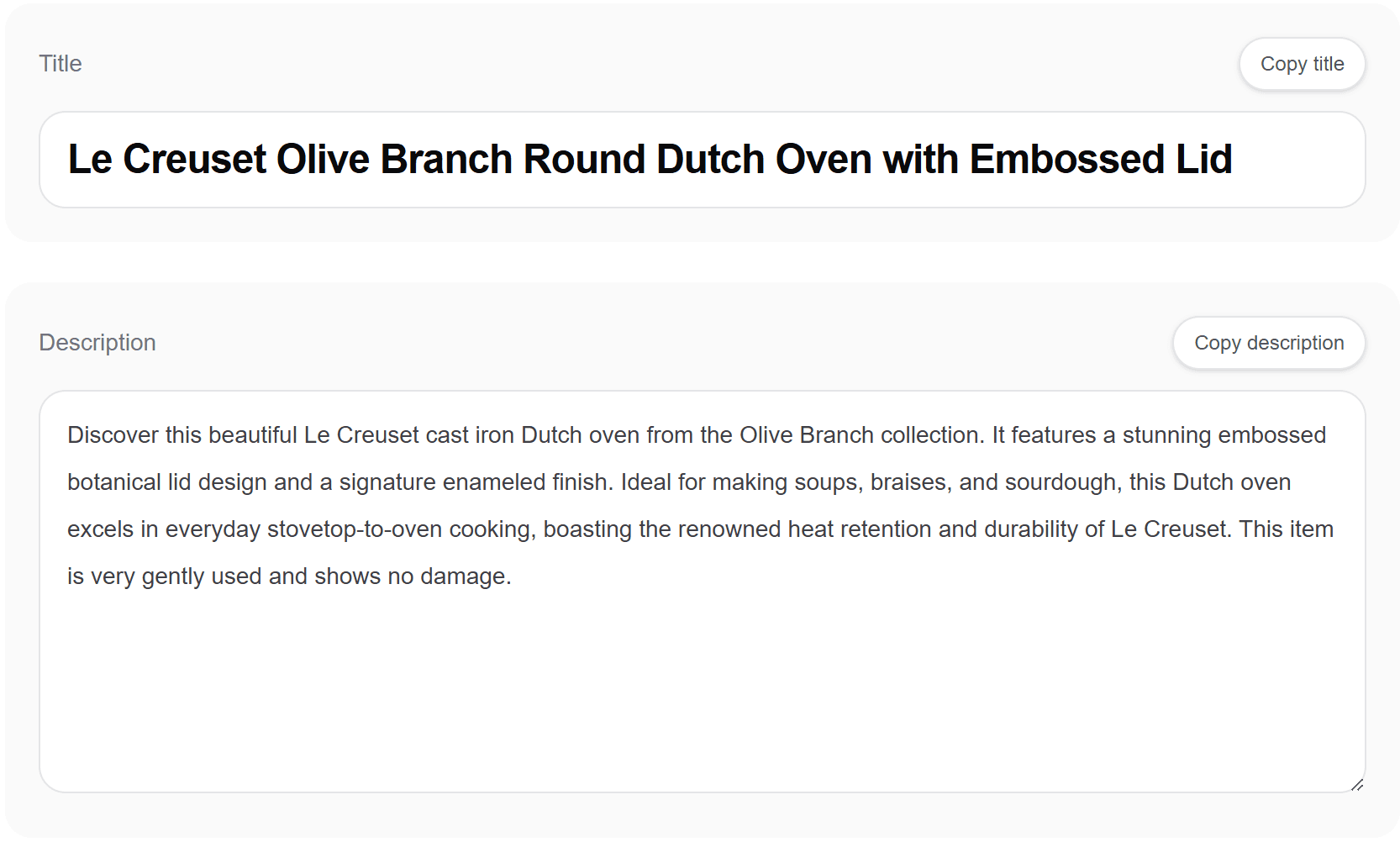 Applied refreshed title and description in Posta listing draft