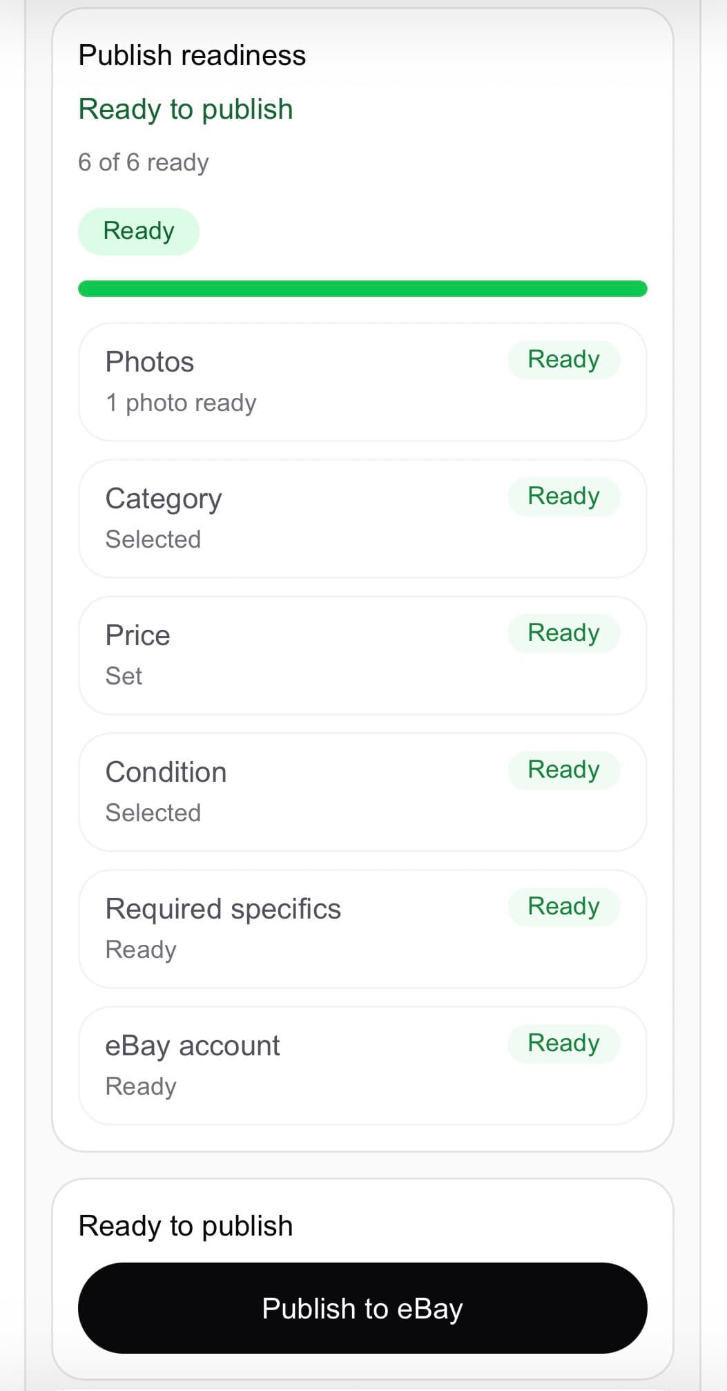 Publish readiness checklist on mobile in Posta